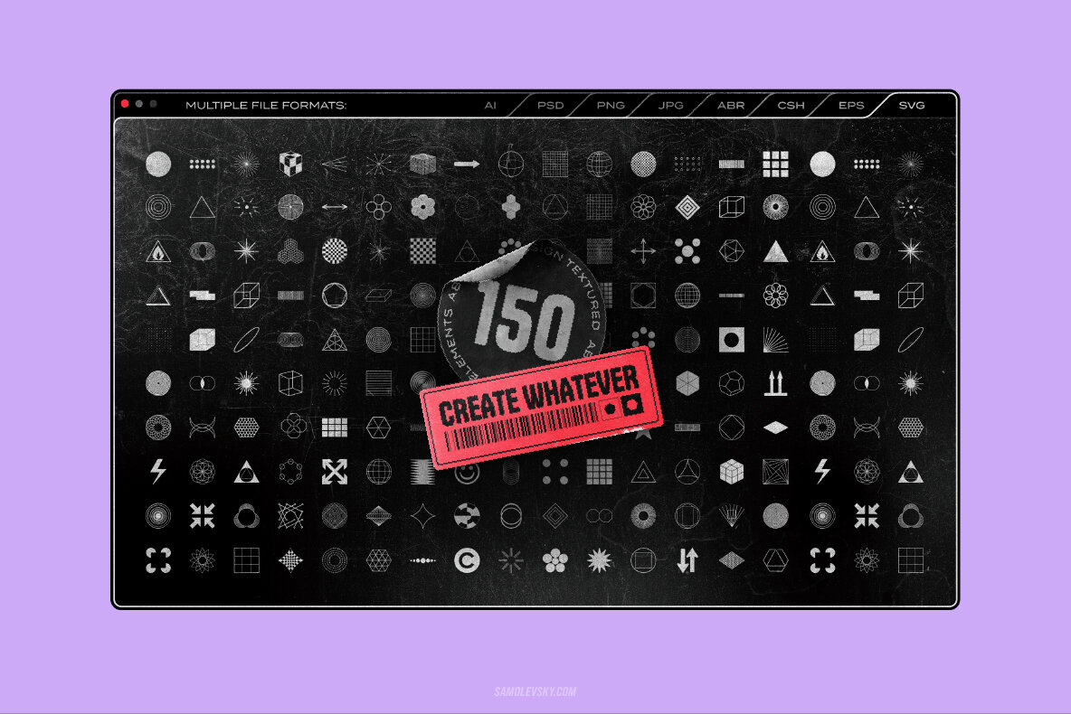 150 Retro Futuristic Textured Shapes Pack 17