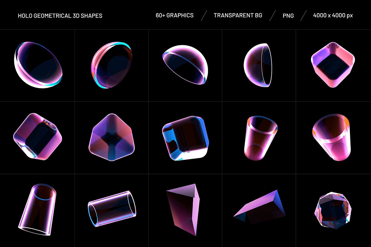 Holo Geometrical 3D Shapes Collection 2