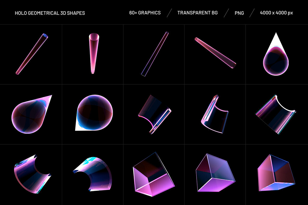 Holo Geometrical 3D Shapes Collection 4