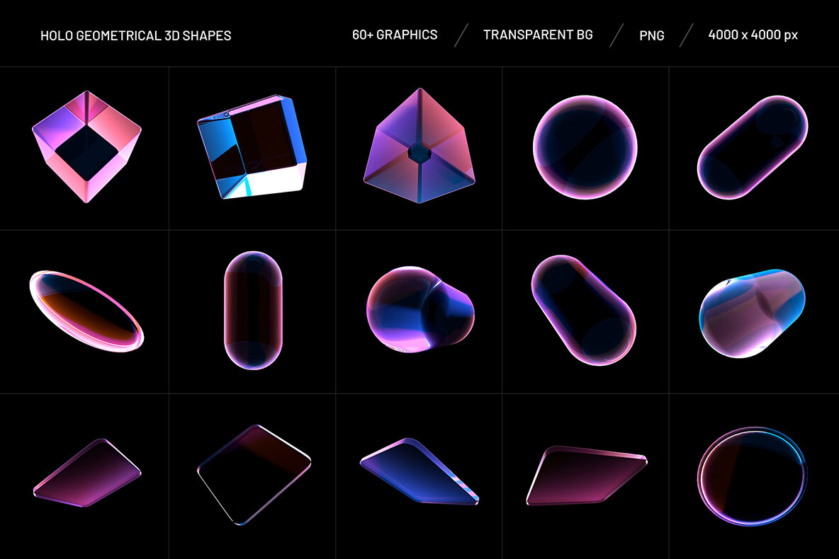 Holo Geometrical 3D Shapes Collection 6