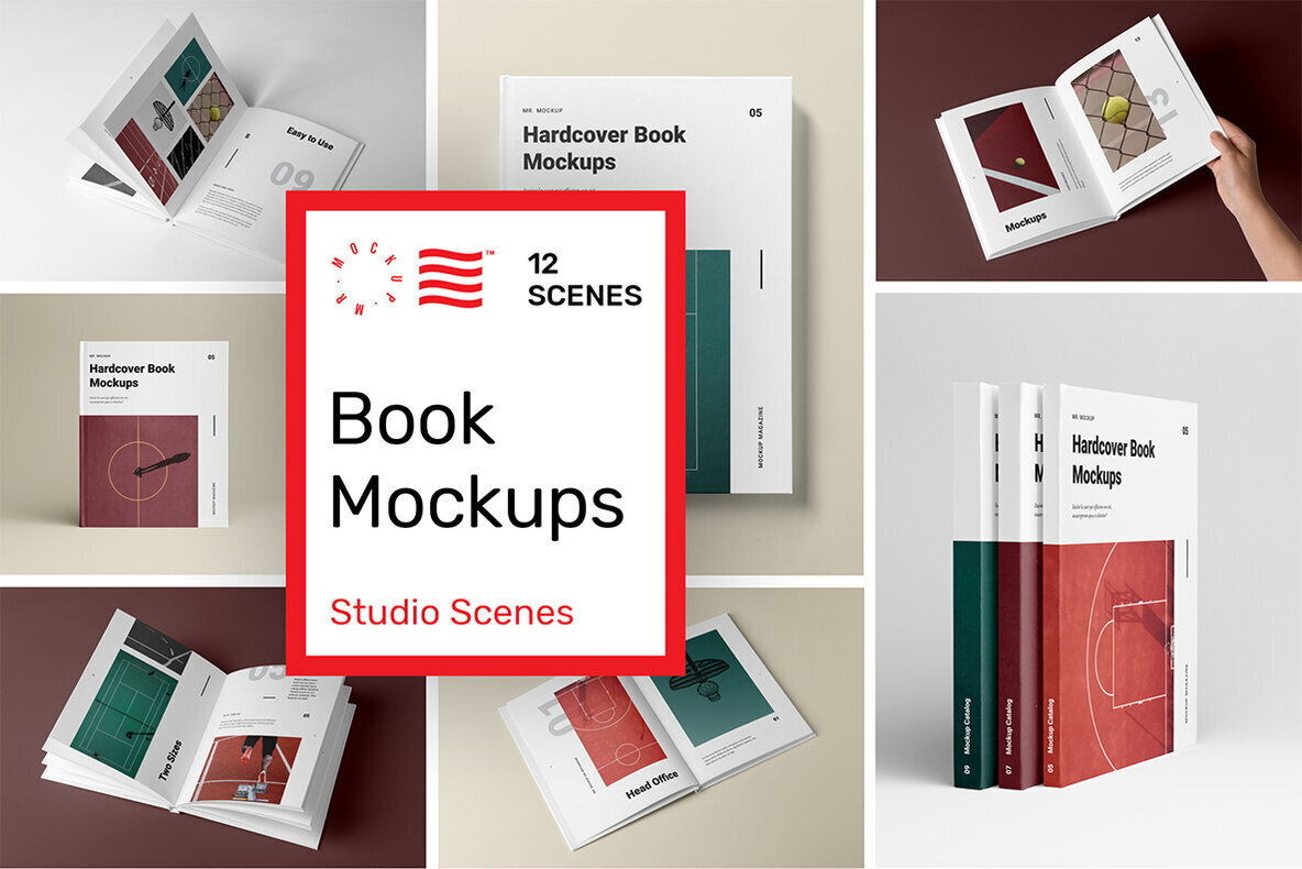 Hardcover Book Mockups   Studio Scenes 1