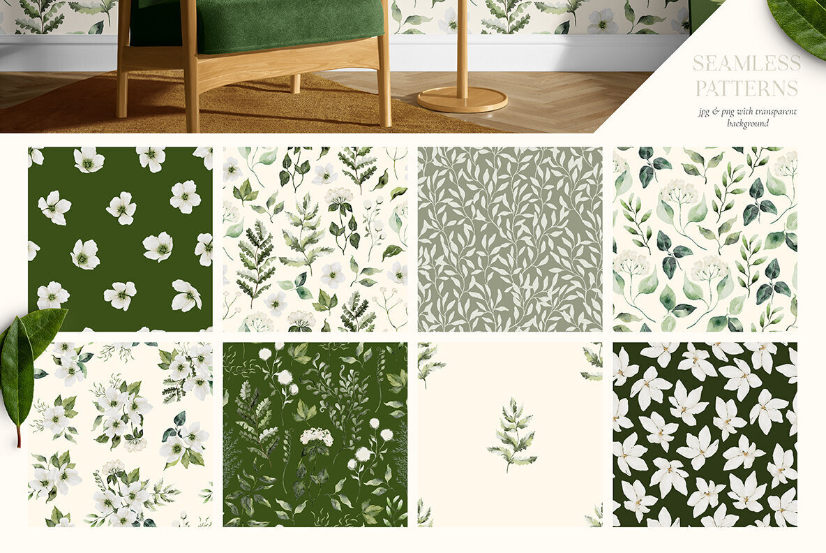 Greenery Watercolor Collection 3