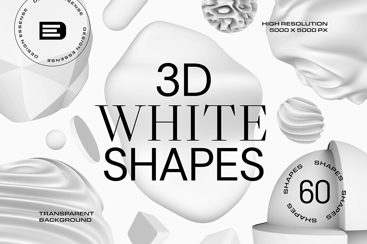 Modern 3D White Shapes Collection 1