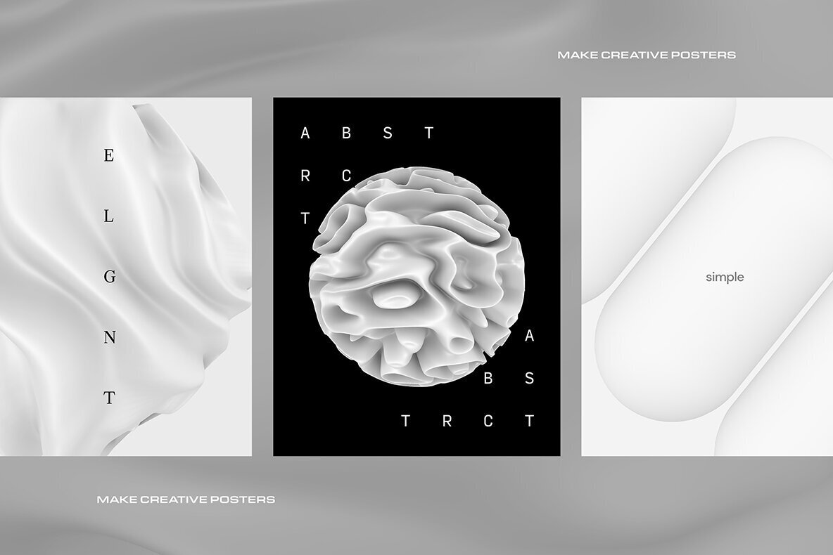 Modern 3D White Shapes Collection 2