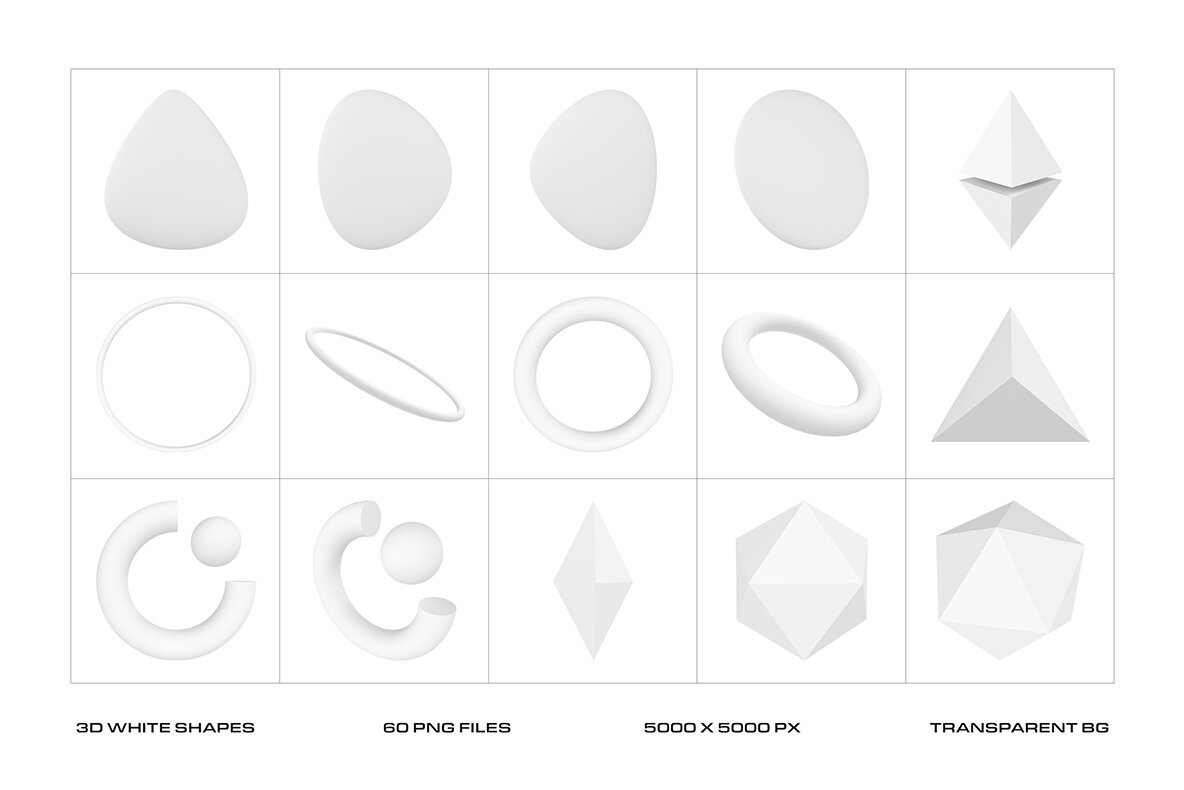 Modern 3D White Shapes Collection 6