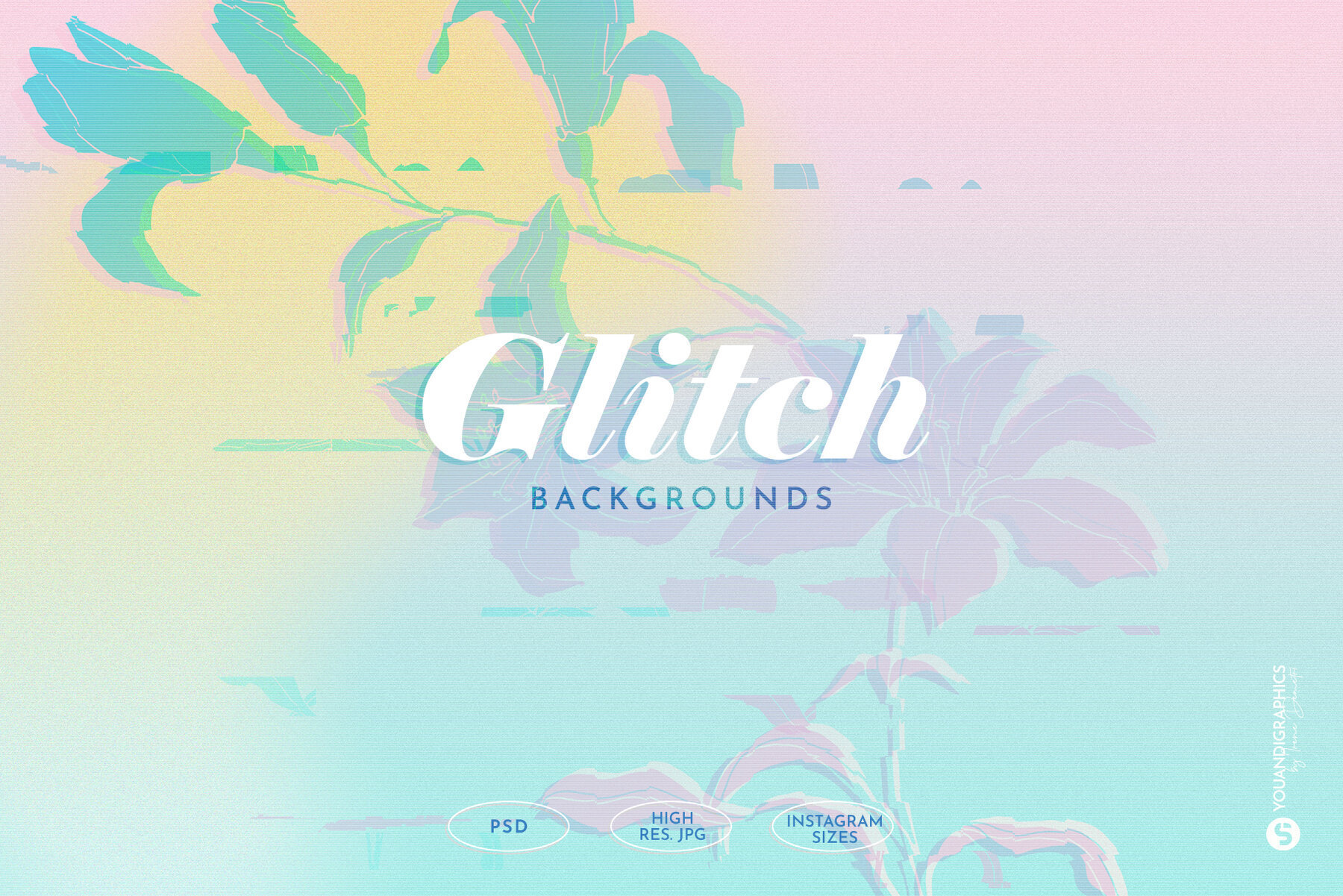 Glitch Effect Floral 90s Backgrounds 1