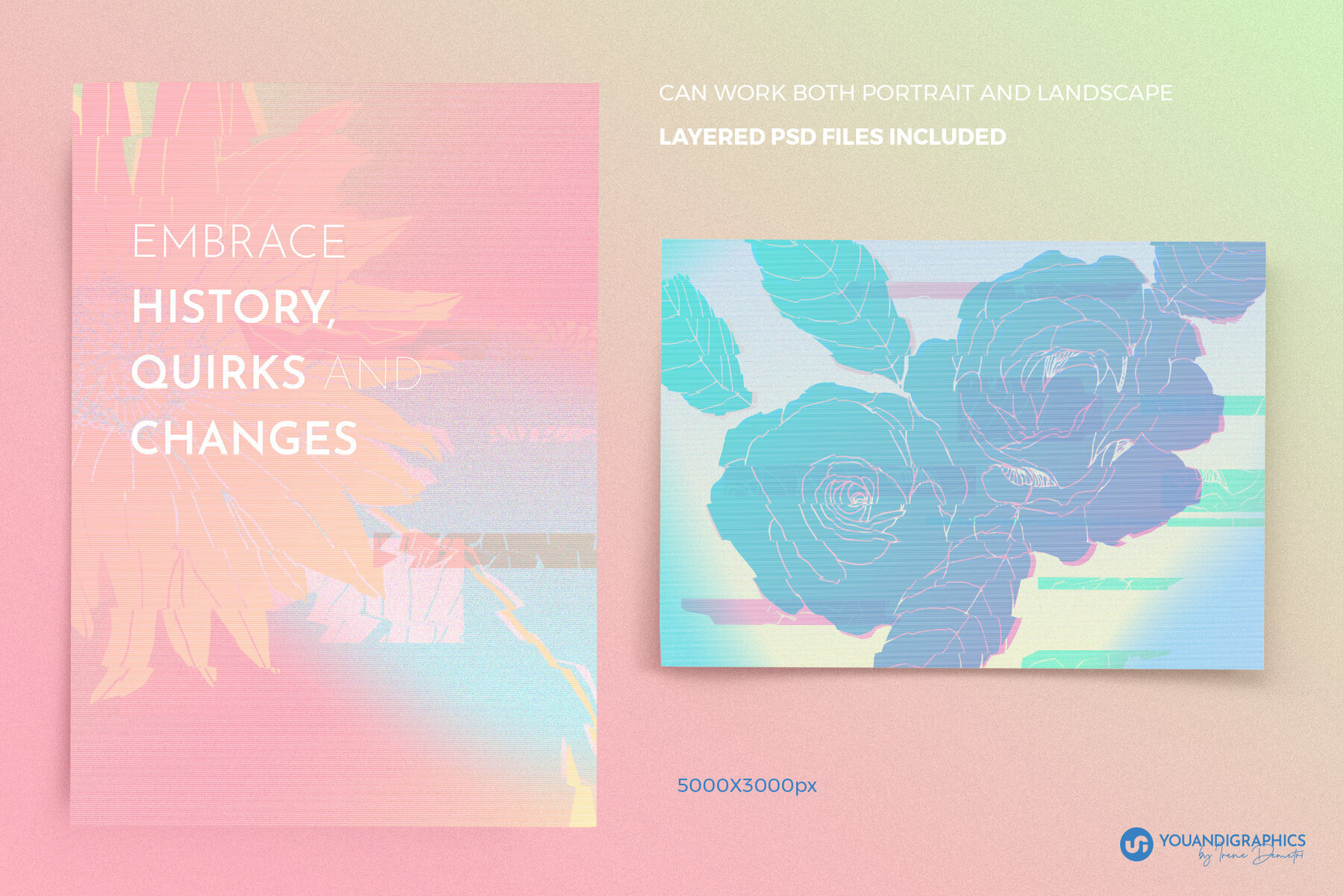 Glitch Effect Floral 90s Backgrounds 2