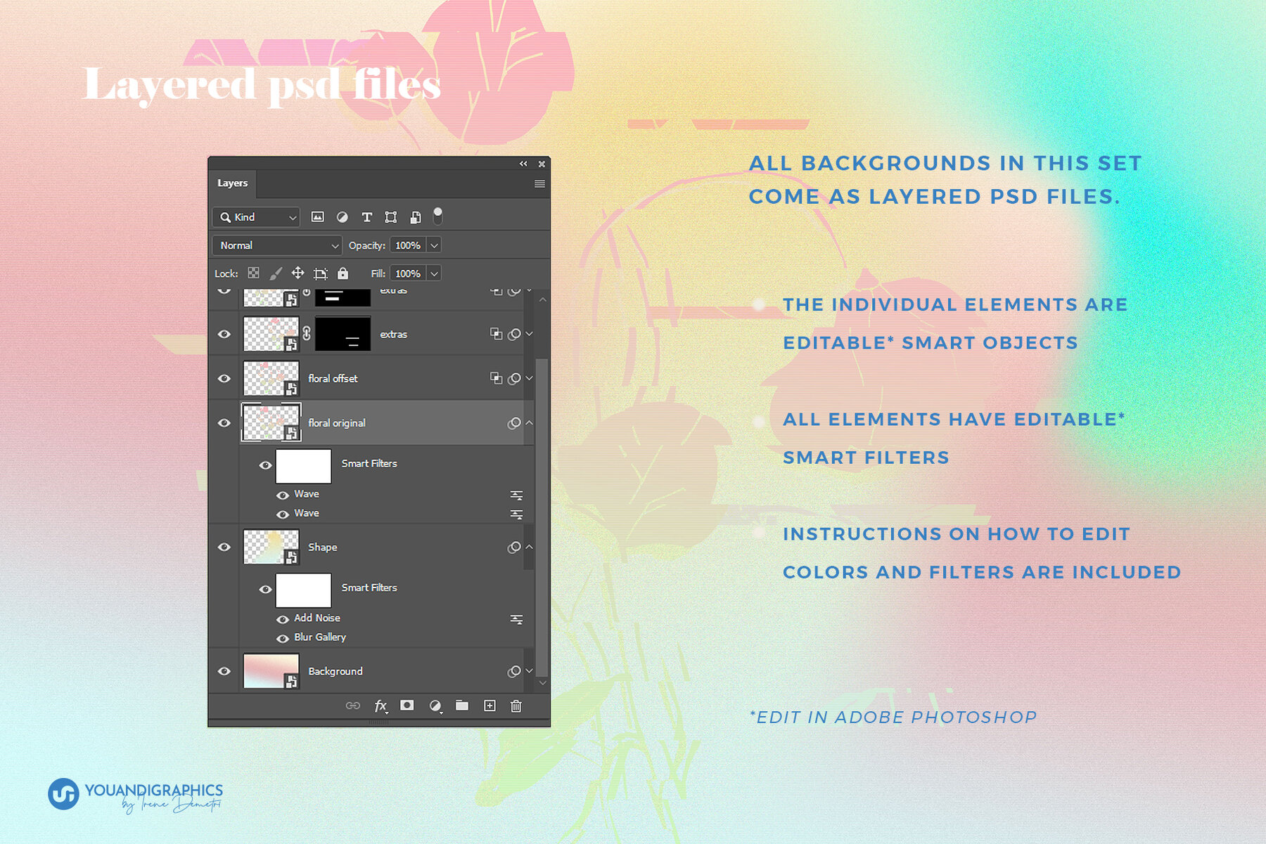 Glitch Effect Floral 90s Backgrounds 6