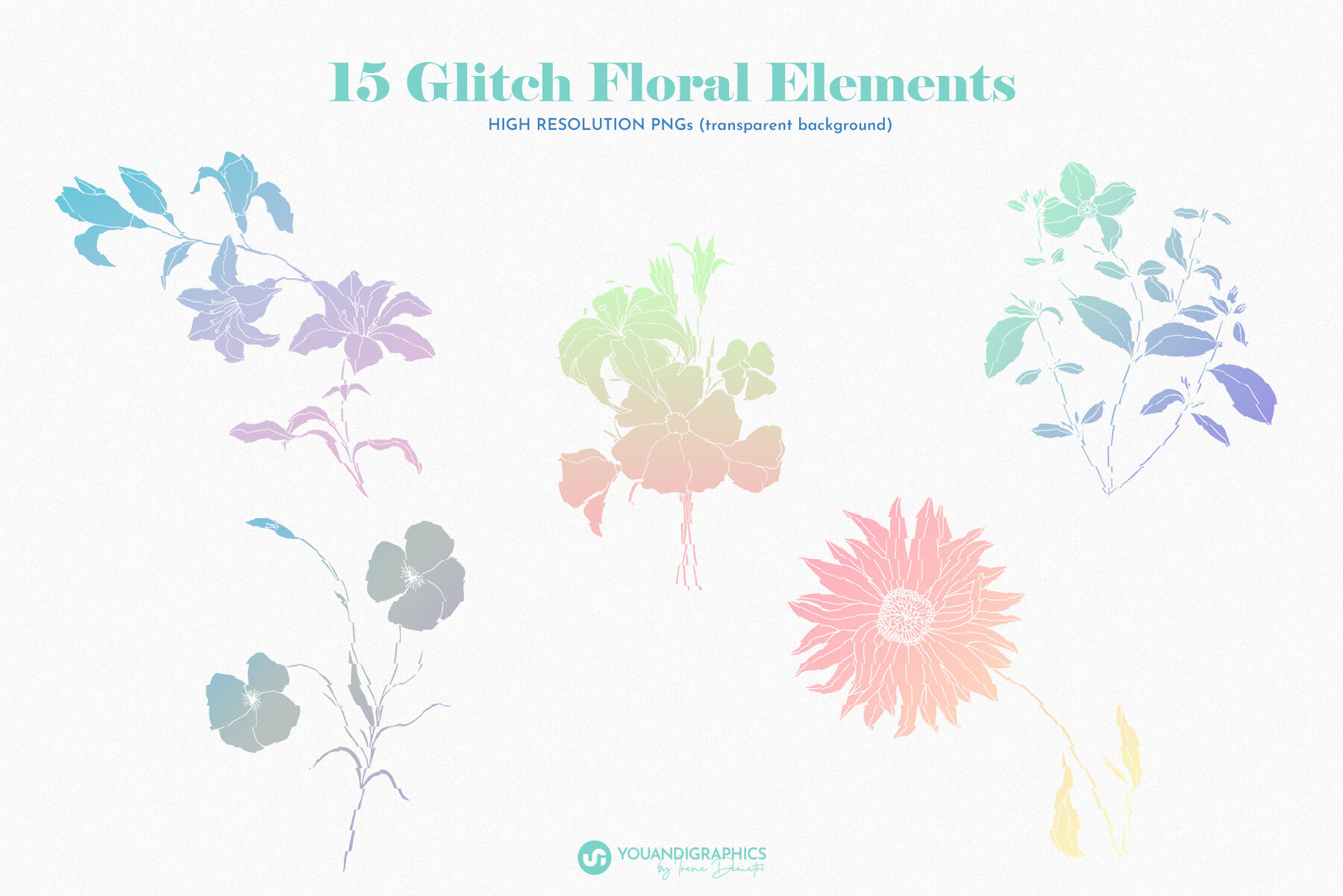 Glitch Effect Floral 90s Backgrounds 7