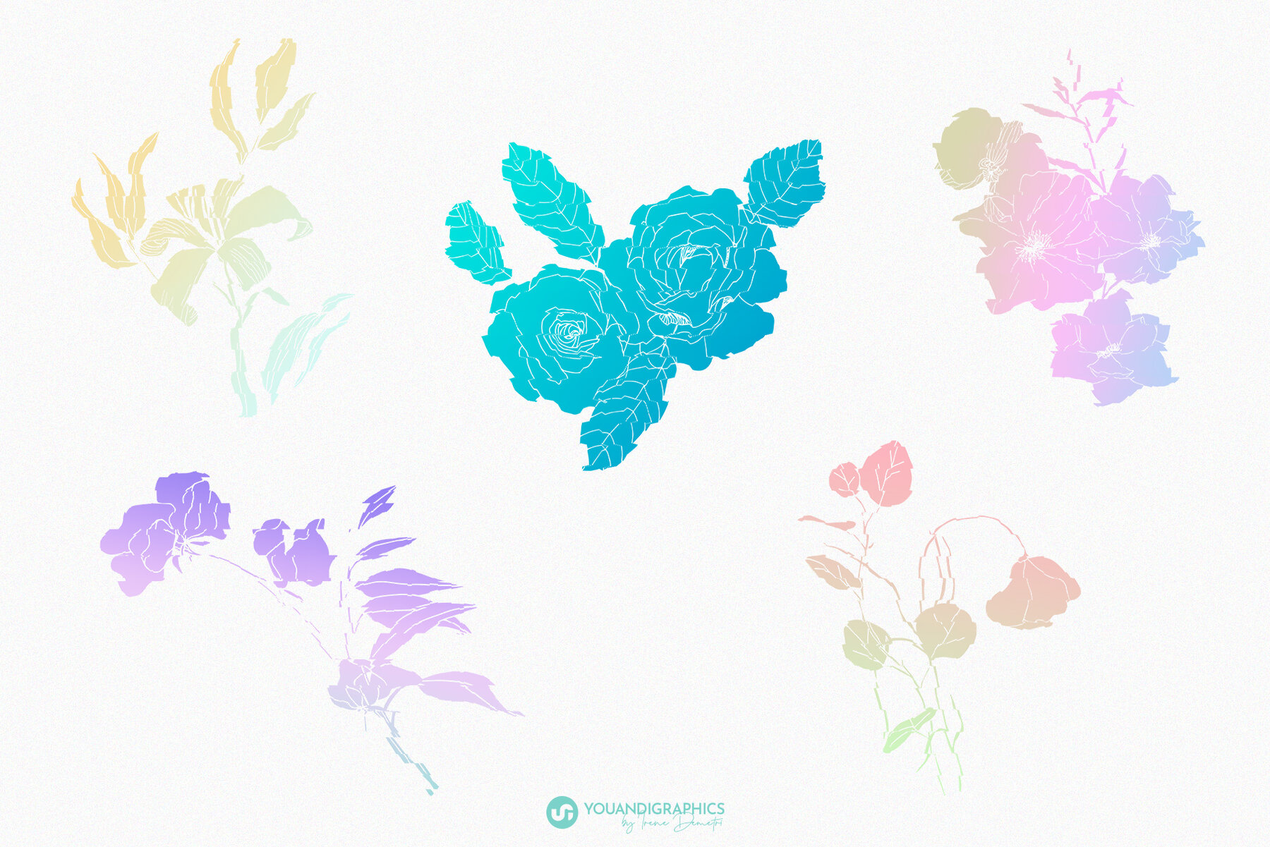 Glitch Effect Floral 90s Backgrounds 8