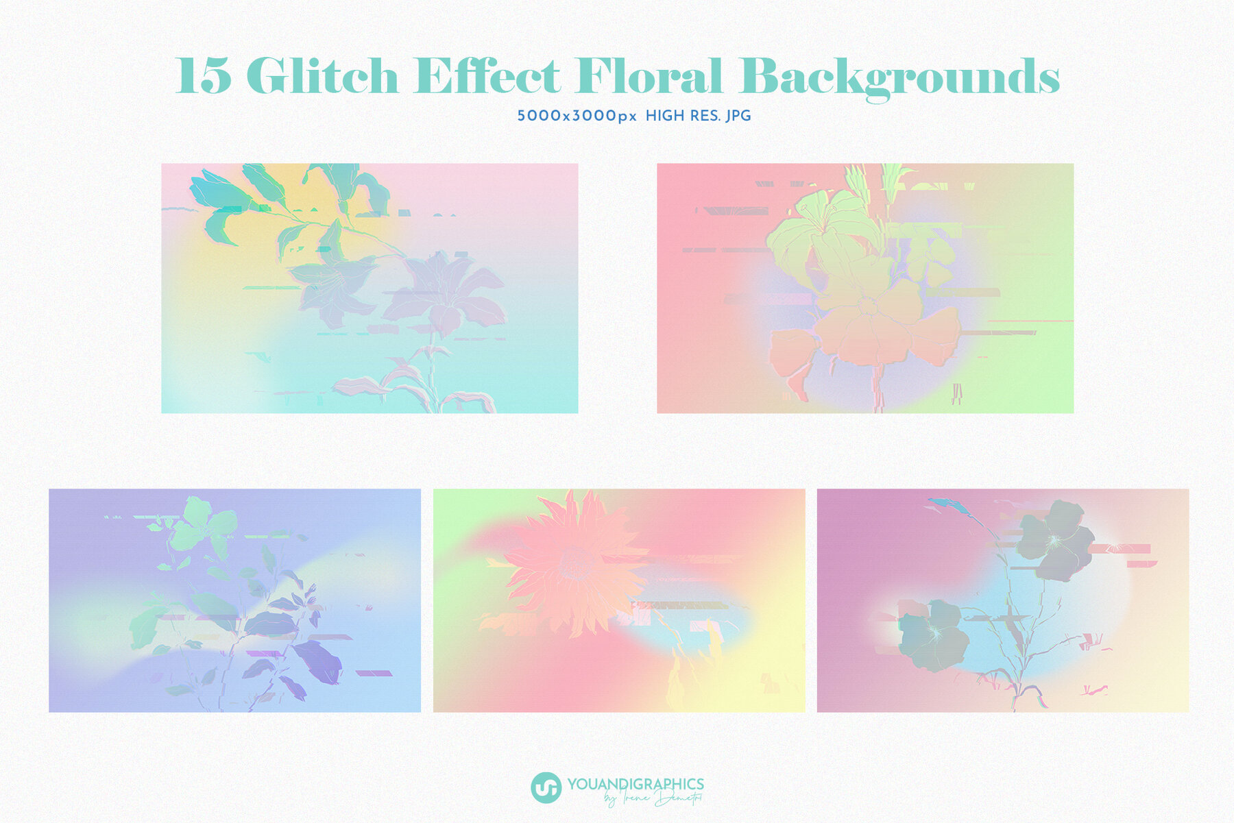 Glitch Effect Floral 90s Backgrounds 10