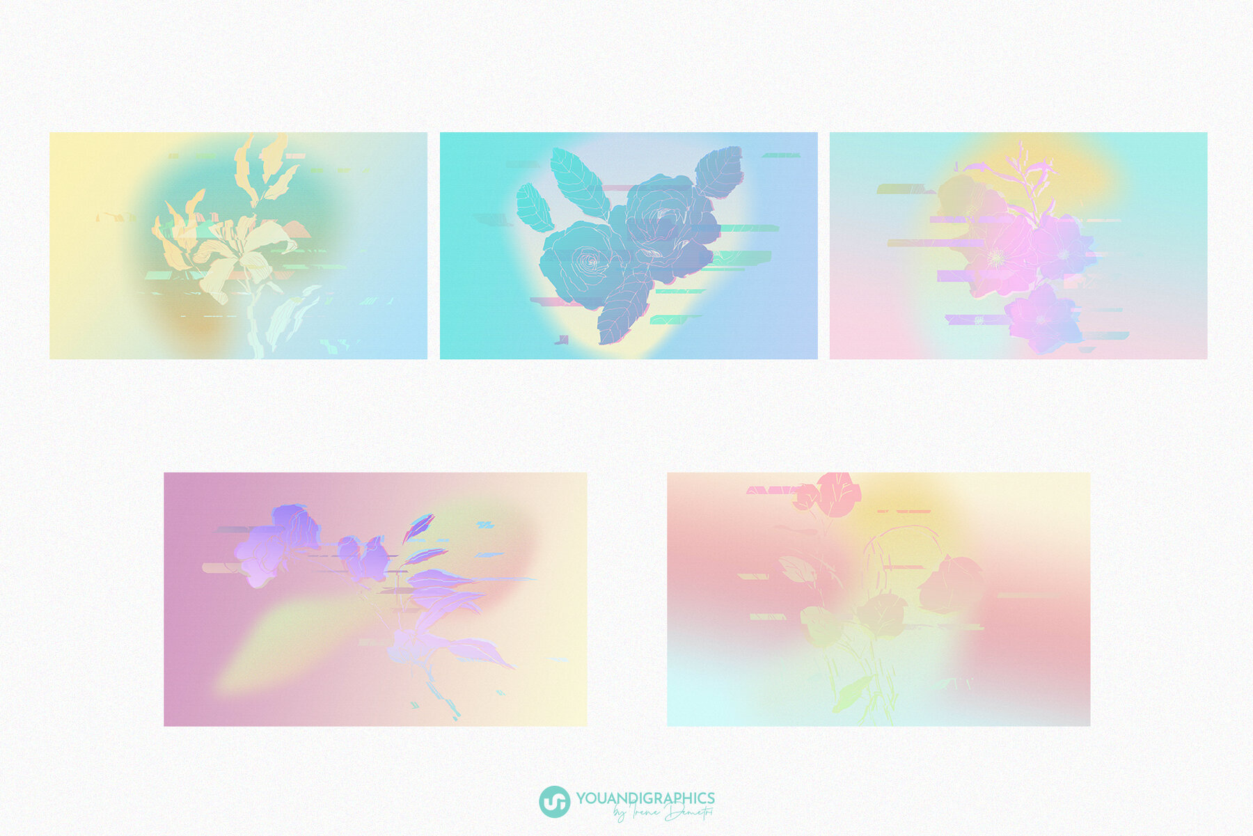 Glitch Effect Floral 90s Backgrounds 11