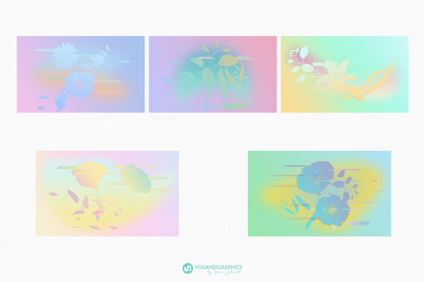 Glitch Effect Floral 90s Backgrounds 12