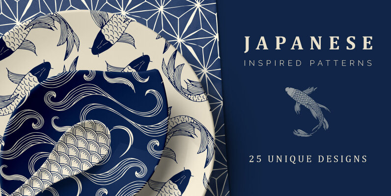 Japanese Patterns Vector Handdrawn