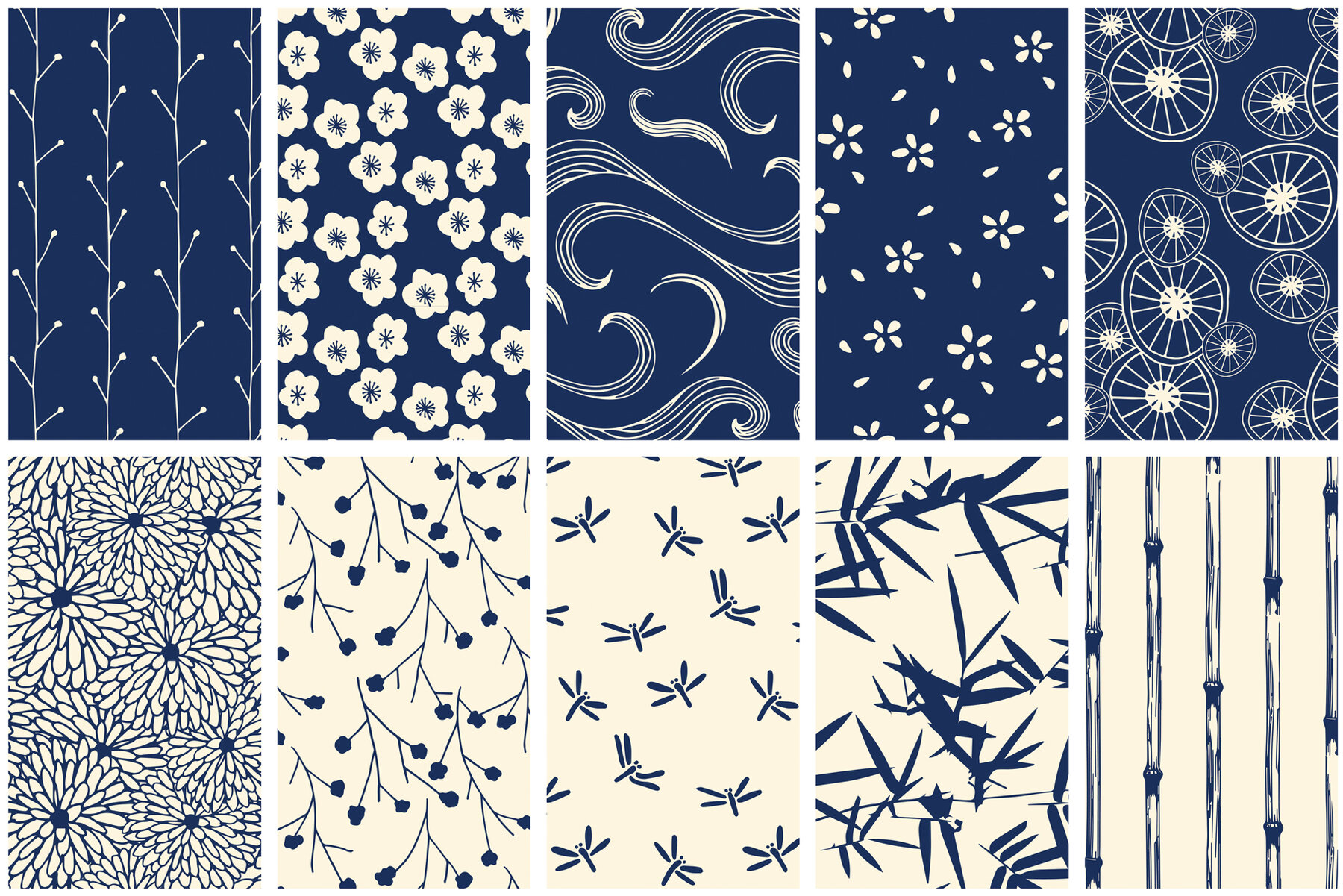 Japanese Patterns Vector Handdrawn 11