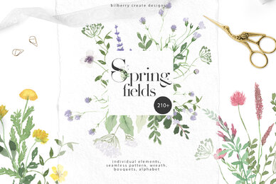 Watercolor Spring Fields Art Set