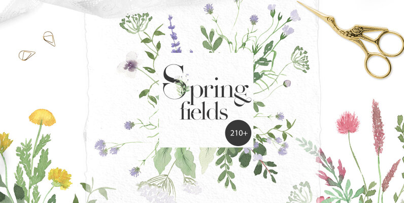 Watercolor Spring Fields Art Set