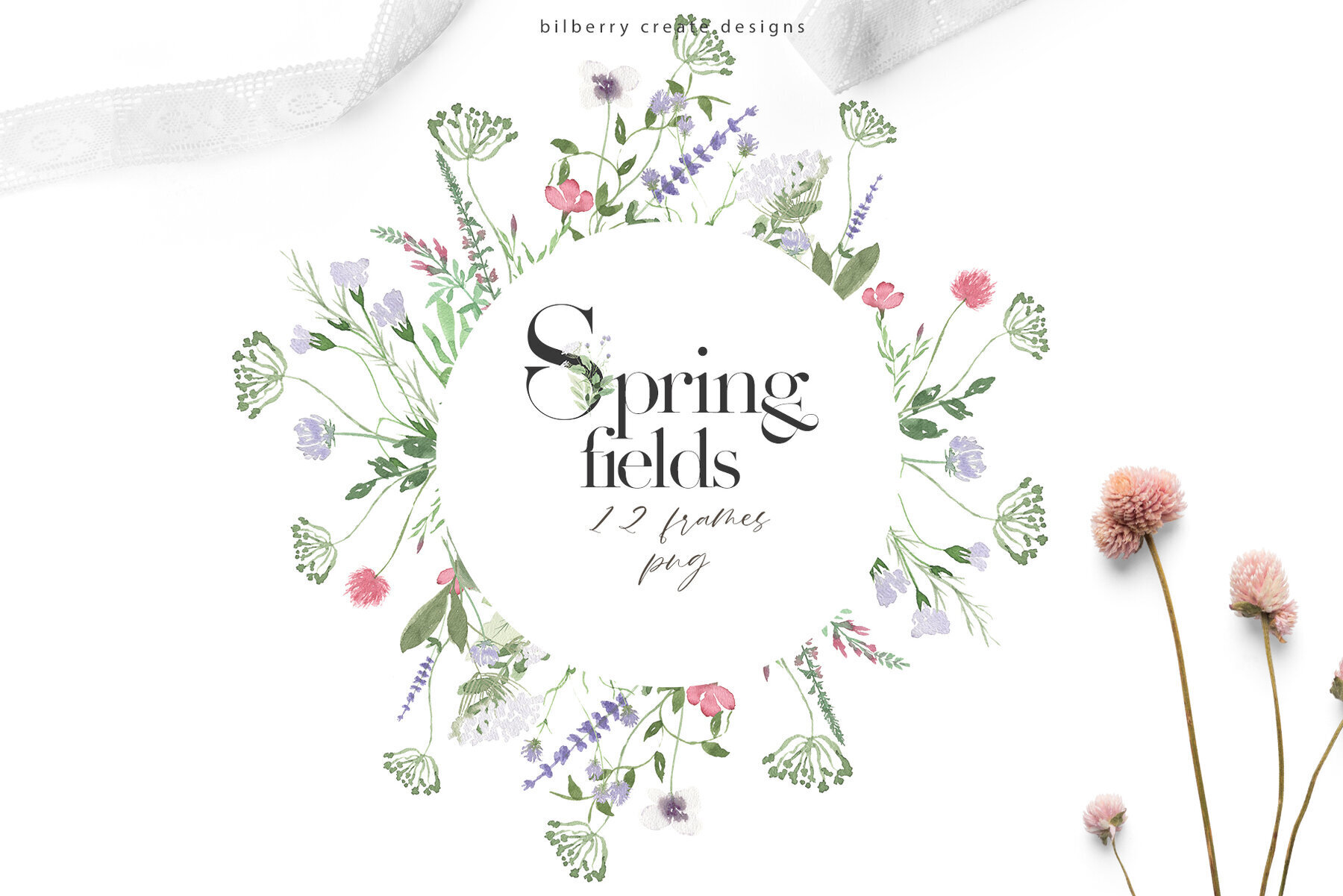 Watercolor Spring Fields Art Set 3