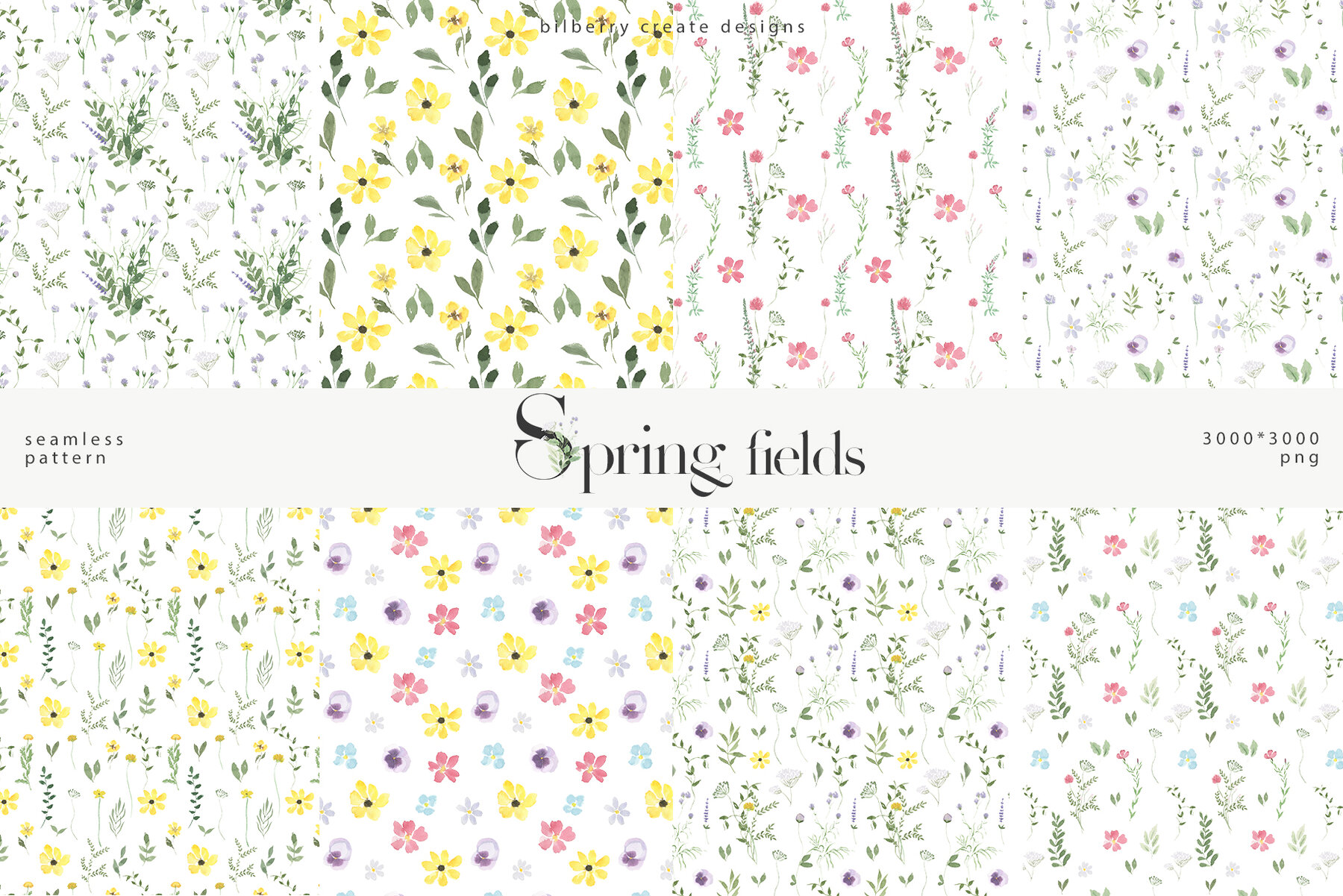 Watercolor Spring Fields Art Set 17