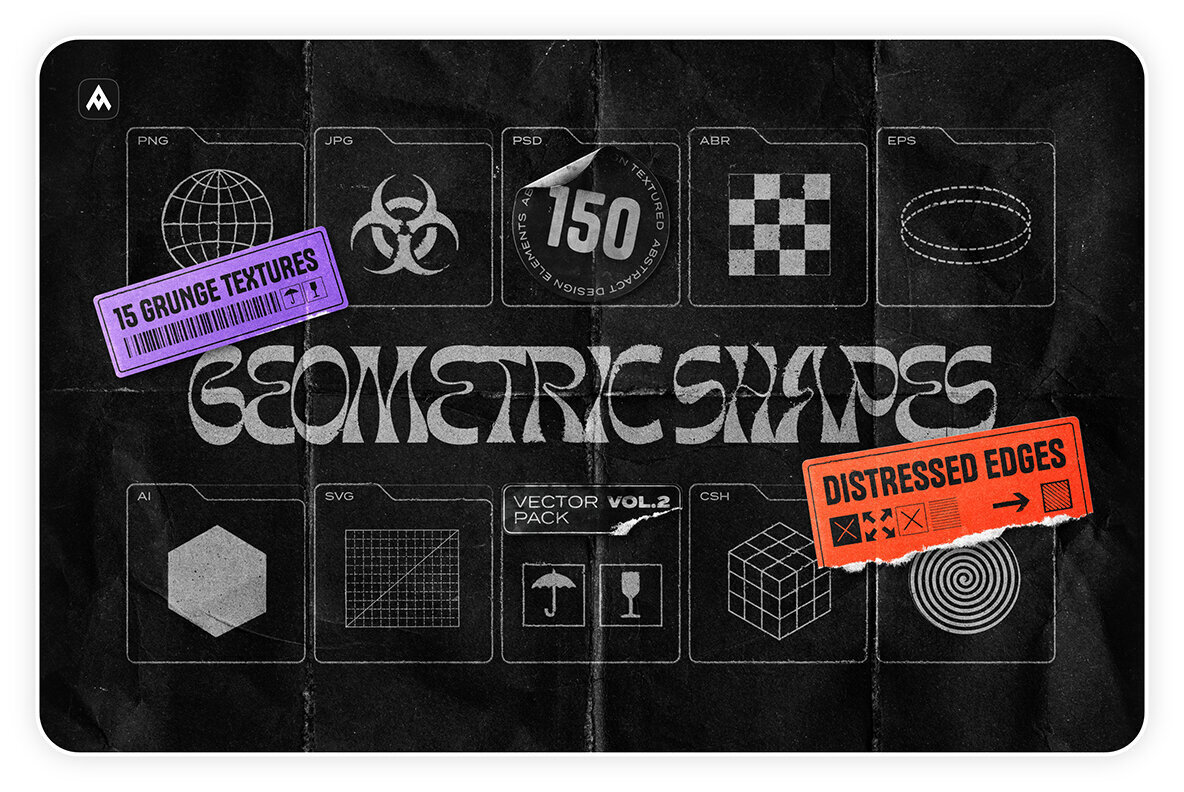 150 Geometric Shapes with Distressed Edges 1