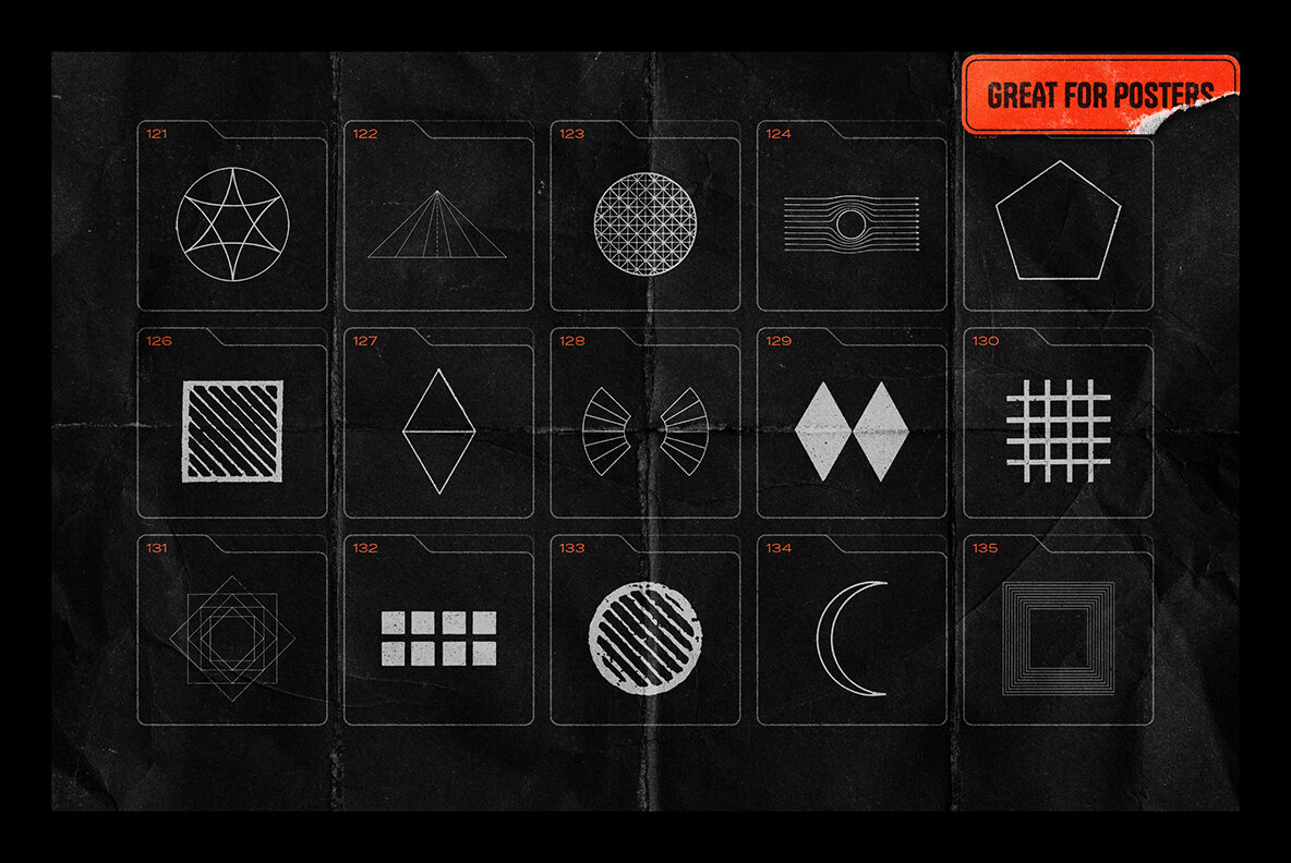 150 Geometric Shapes with Distressed Edges 14