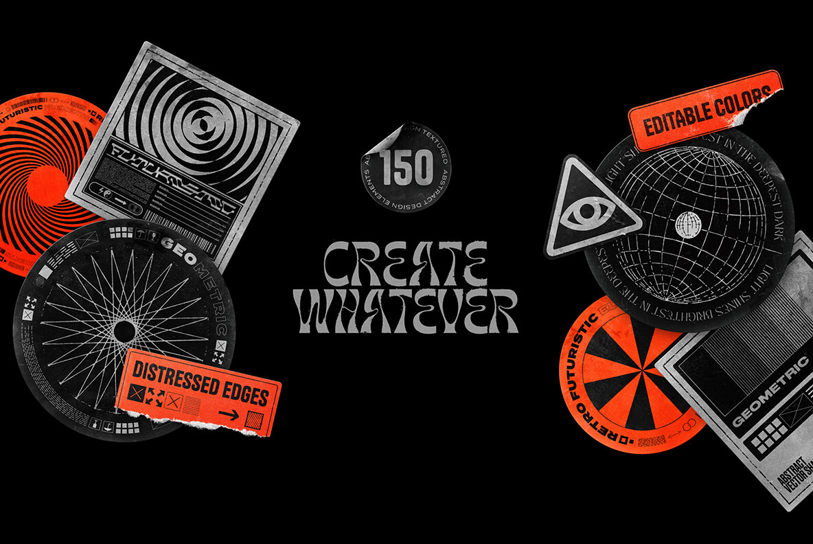 150 Geometric Shapes with Distressed Edges 18