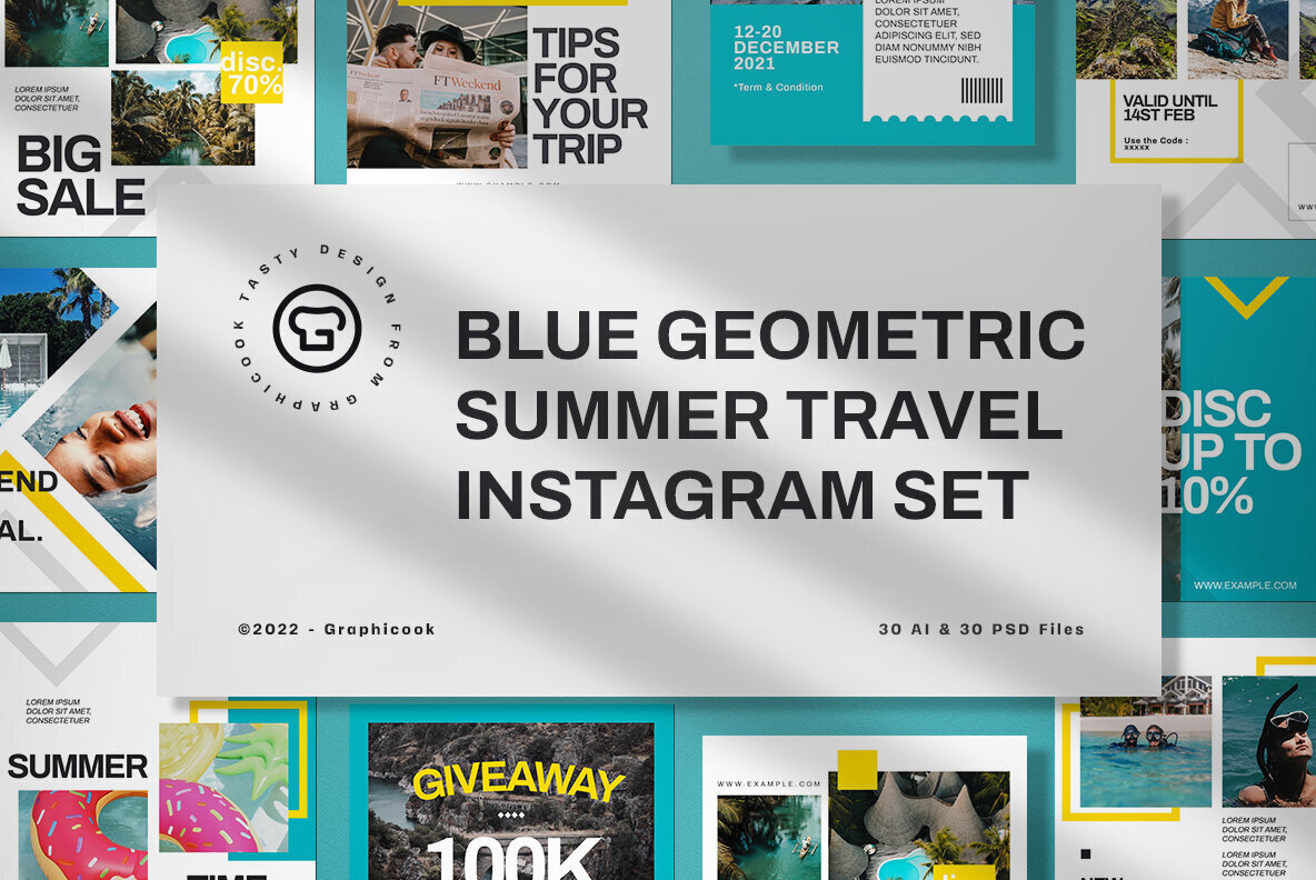 Blue Geometric Summer Travel Instagram Pack 1