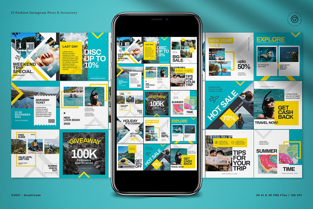 Blue Geometric Summer Travel Instagram Pack 2