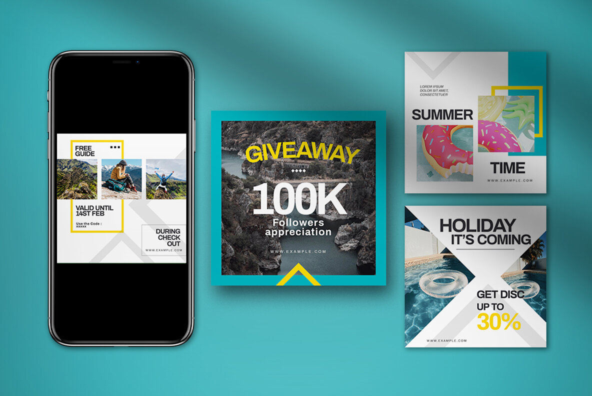 Blue Geometric Summer Travel Instagram Pack 4