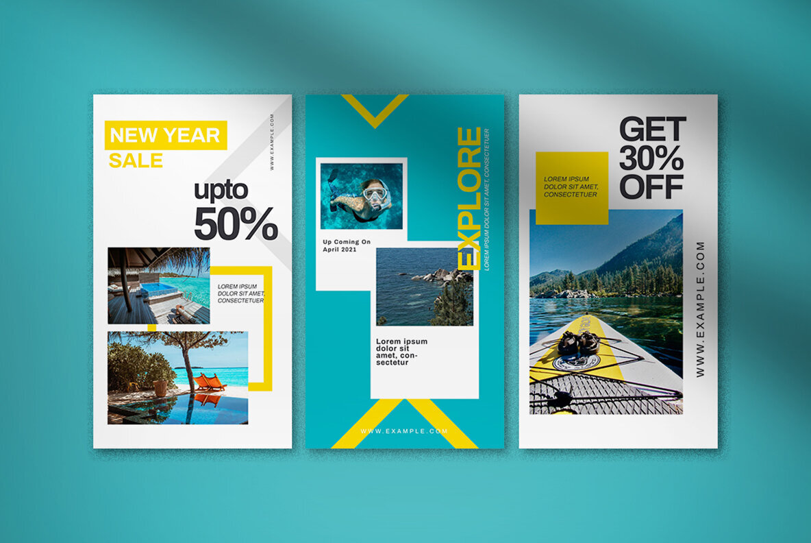 Blue Geometric Summer Travel Instagram Pack 5