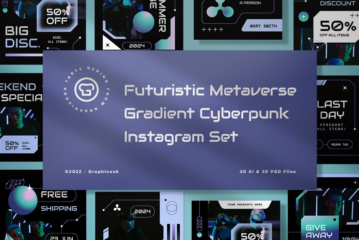 Futuristic Metaverse Gradient Cyberpunk Instagram Pack 1