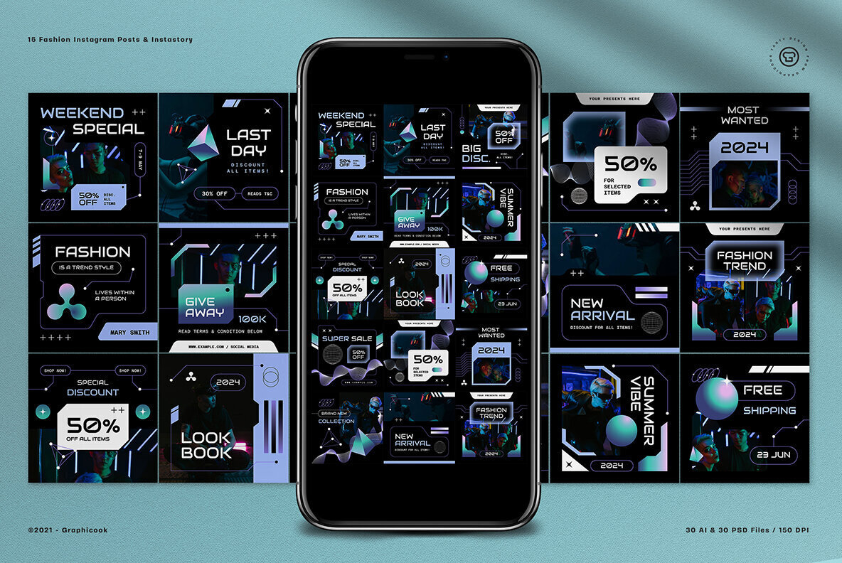 Futuristic Metaverse Gradient Cyberpunk Instagram Pack 2