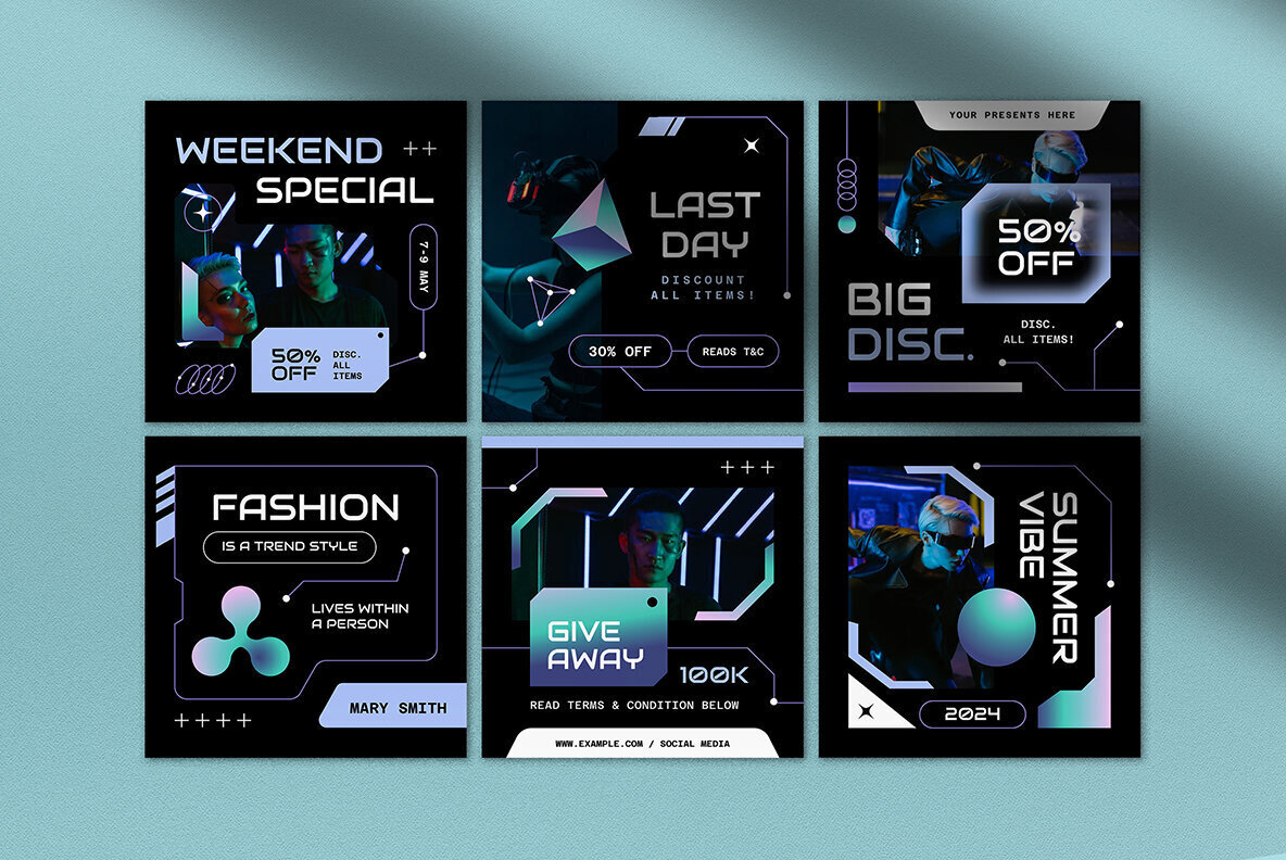 Futuristic Metaverse Gradient Cyberpunk Instagram Pack 3