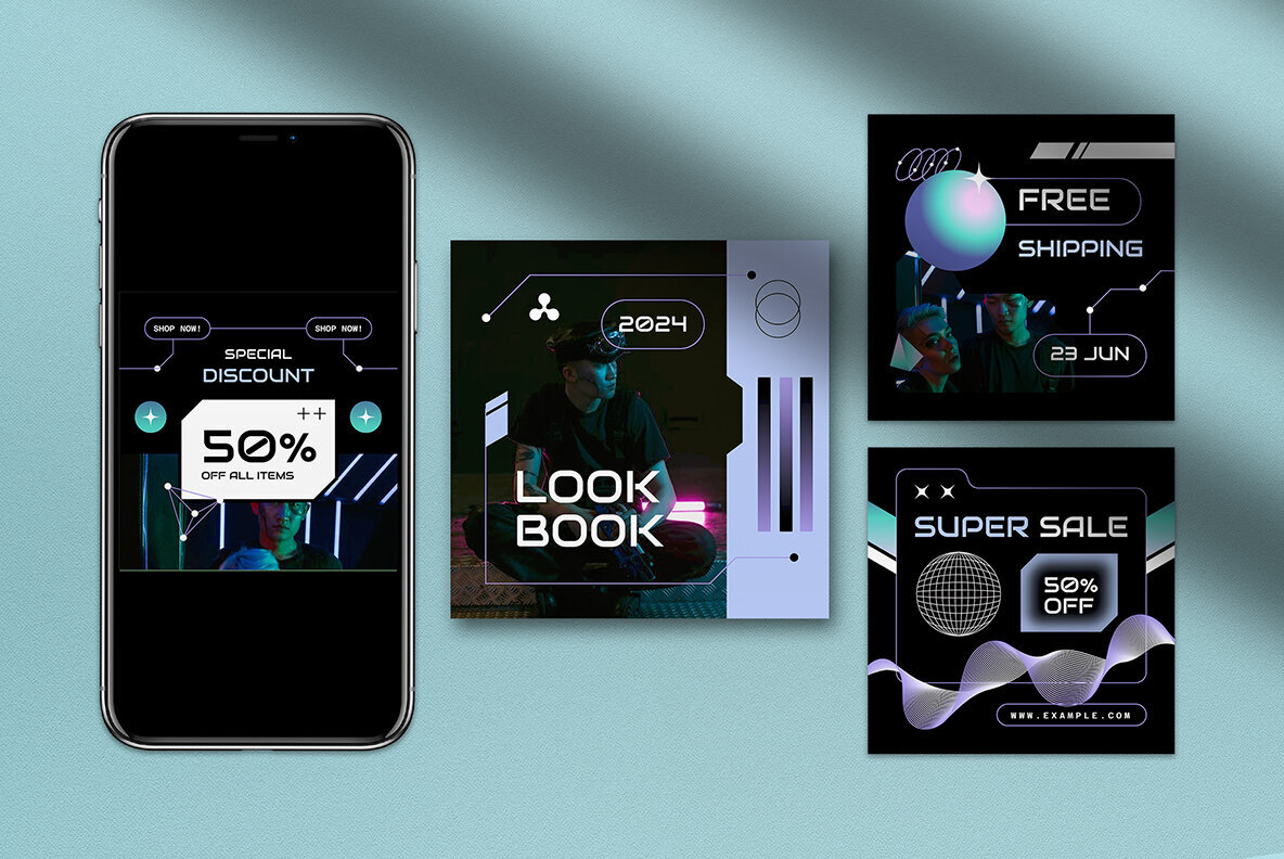 Futuristic Metaverse Gradient Cyberpunk Instagram Pack 4