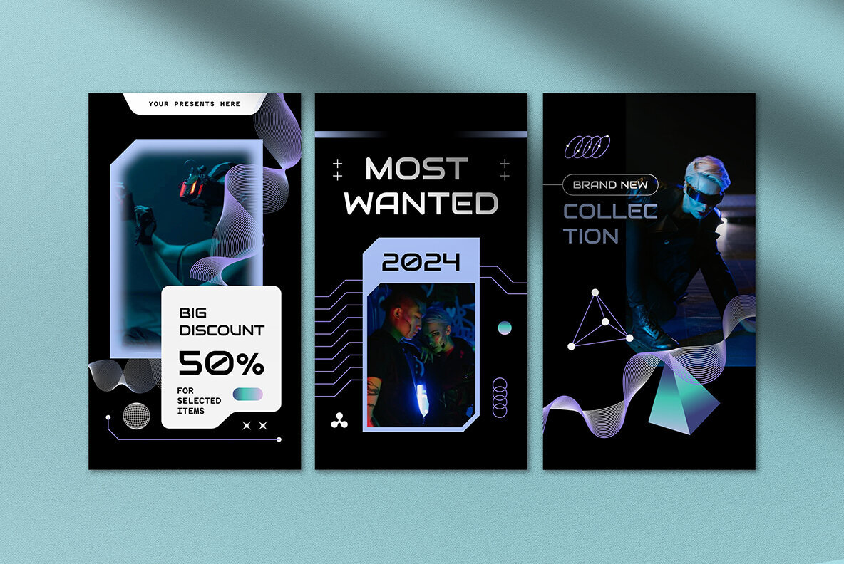 Futuristic Metaverse Gradient Cyberpunk Instagram Pack 5