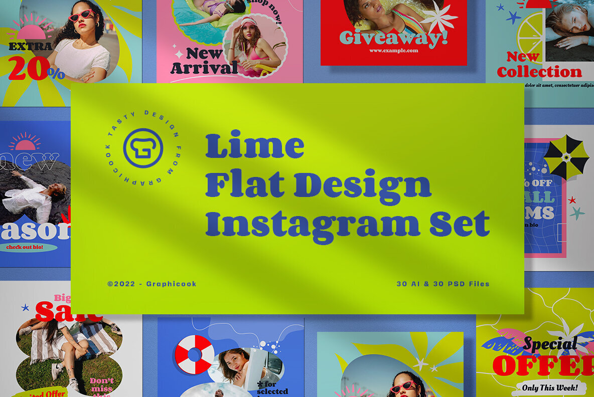 Lime Flat Design Summer Sale Instagram Pack 1