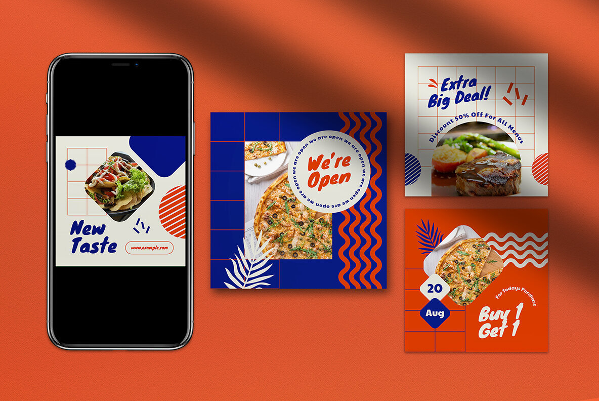 Orange Geometric Summer Food Instagram Pack 4