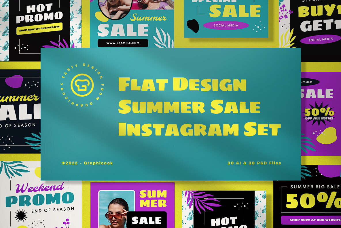 Purple Flat Design Summer Sale Instagram Pack 1