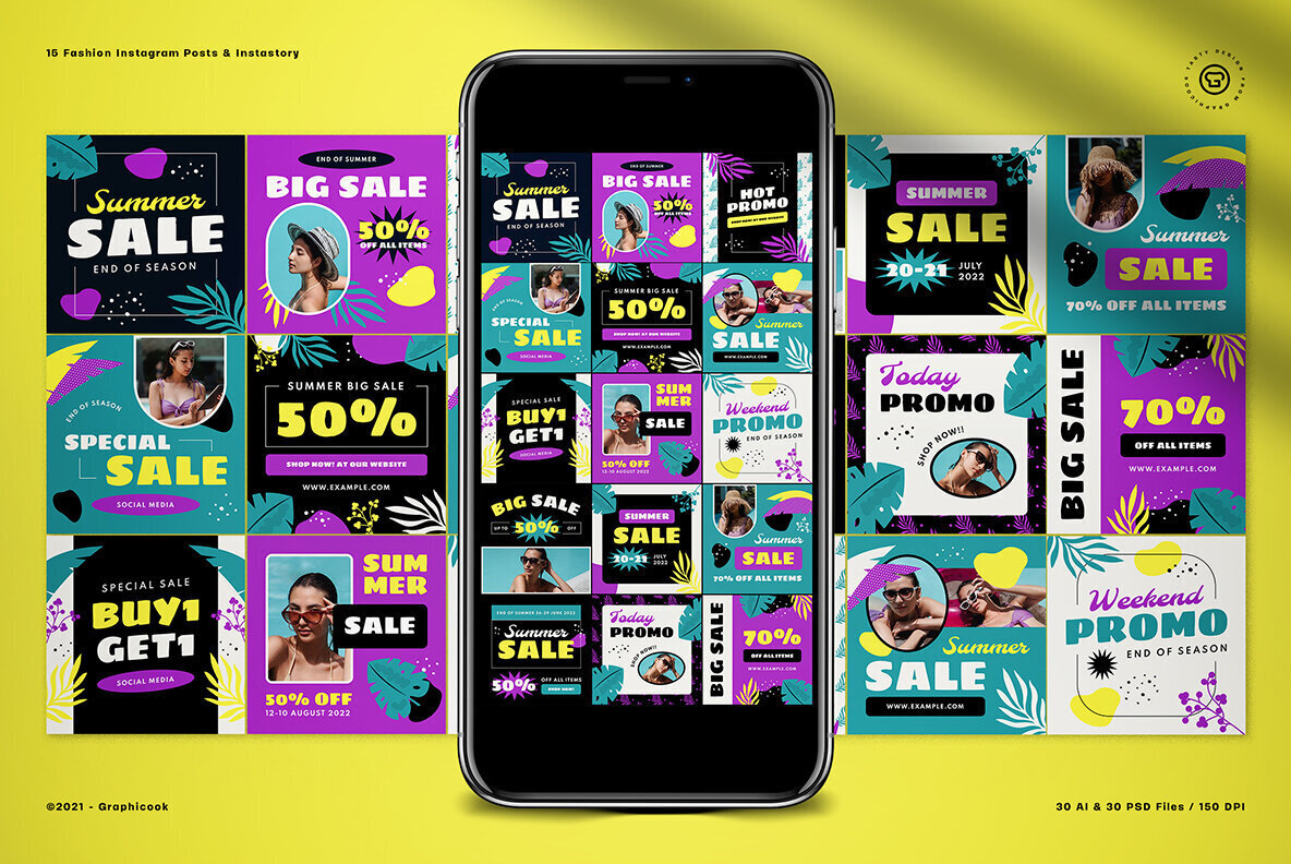 Purple Flat Design Summer Sale Instagram Pack 2