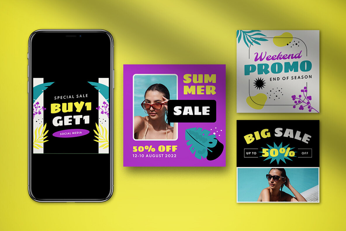 Purple Flat Design Summer Sale Instagram Pack 4