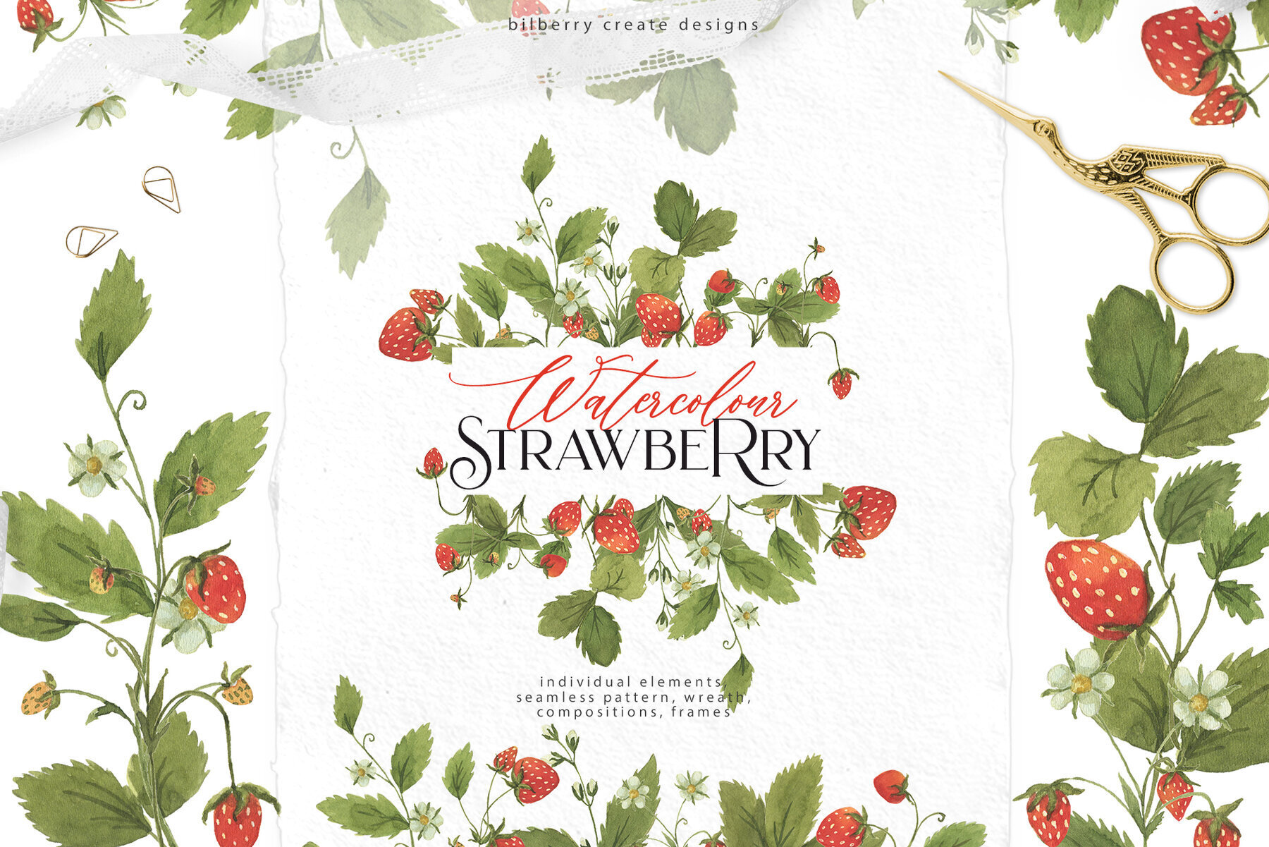 Watercolour Strawberry Art Set 1