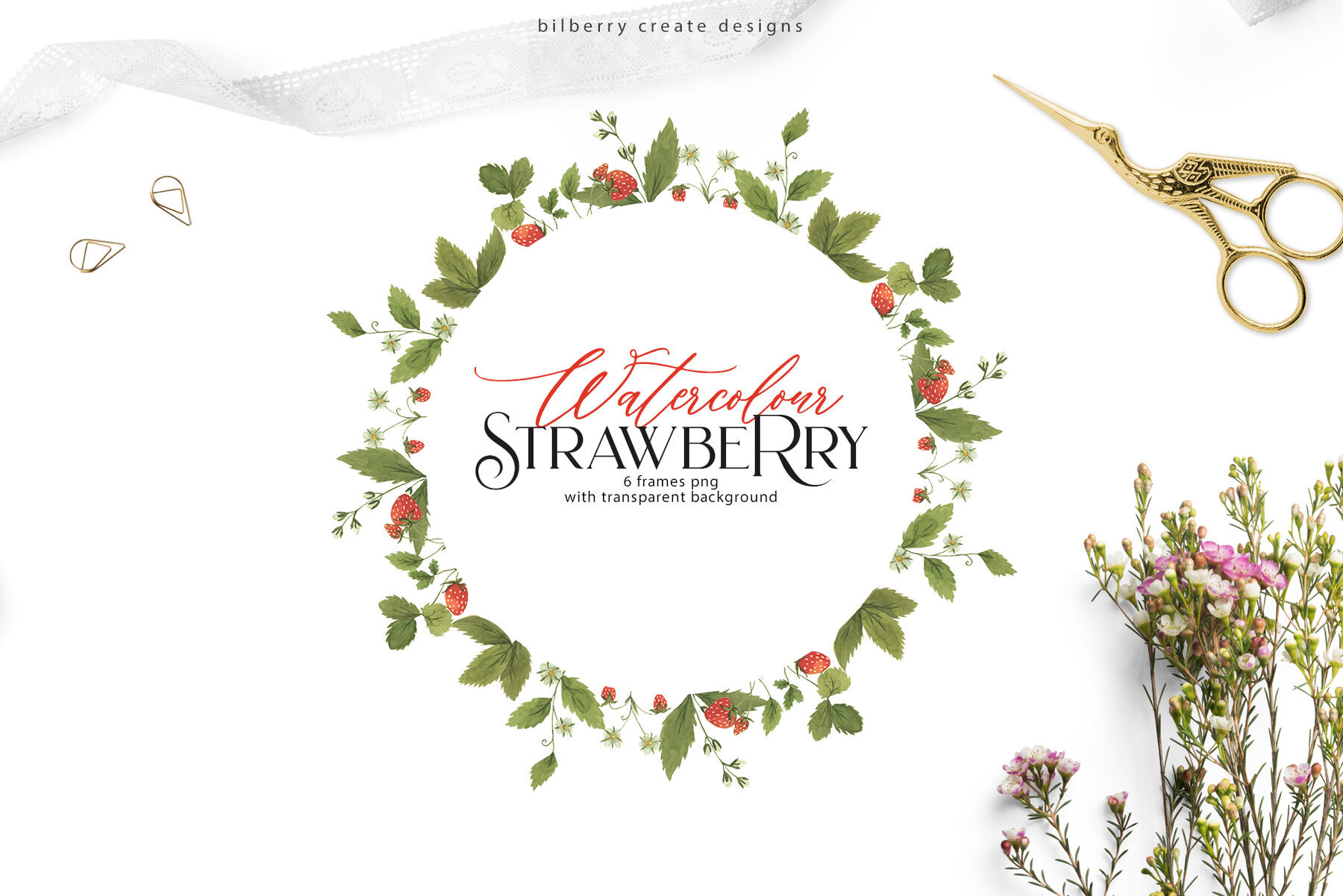 Watercolour Strawberry Art Set 4