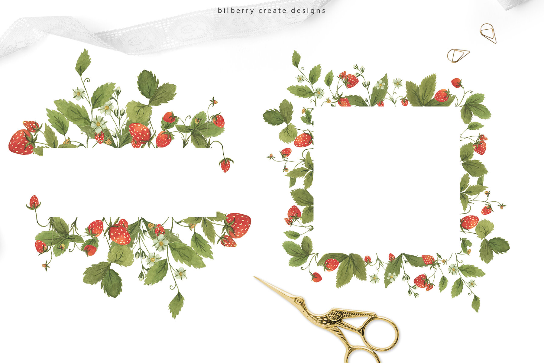 Watercolour Strawberry Art Set 6