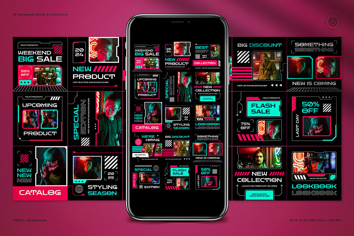 Black Cyberpunk Fashion Instagram Pack 2