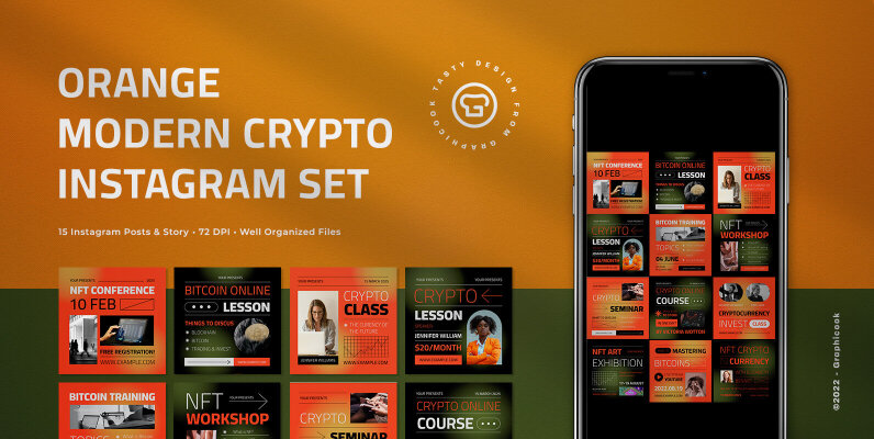 Orange Modern Crypto Instagram Pack