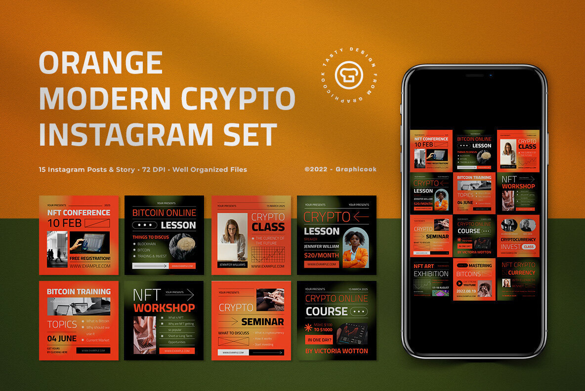 Orange Modern Crypto Instagram Pack 1