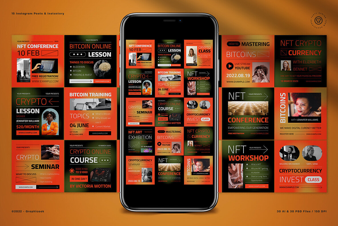 Orange Modern Crypto Instagram Pack 2