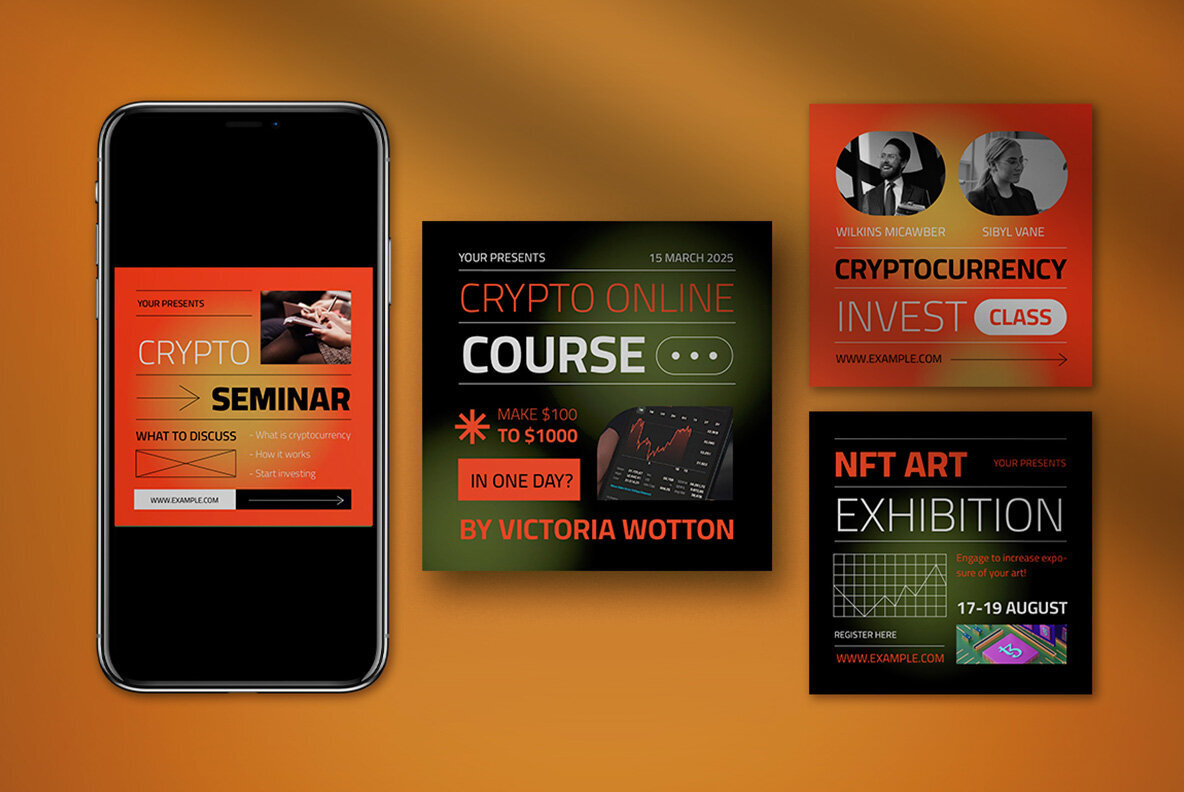 Orange Modern Crypto Instagram Pack 4