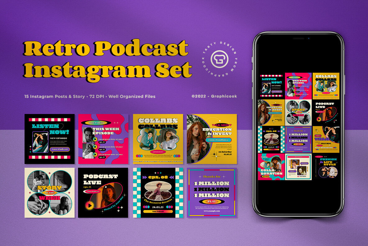Purple Retro Podcast Instagram Pack 1