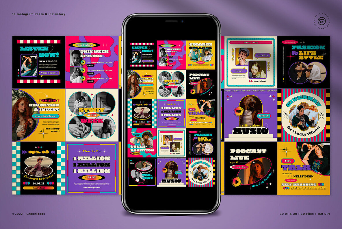 Purple Retro Podcast Instagram Pack 2